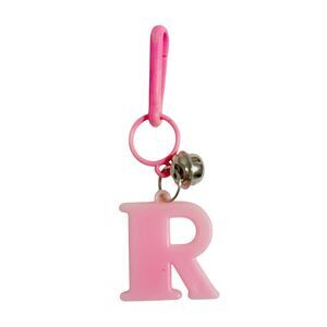 Vtg 80s Bell Charm Letter R Pink Clip-On Initial Alphabet Plastic Toy Jewelry